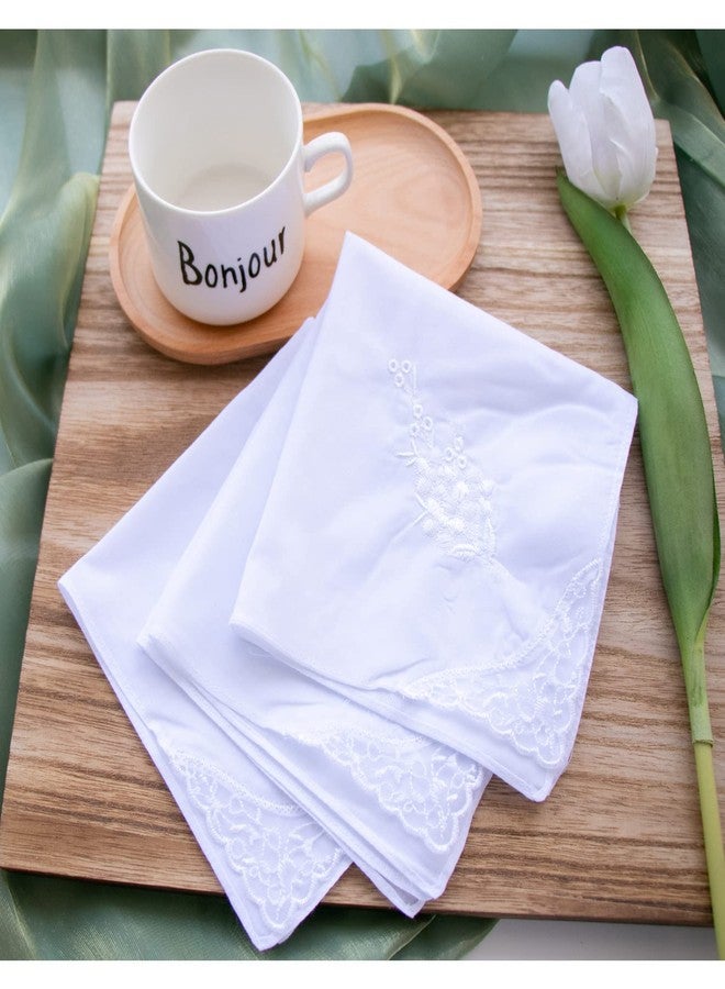 CoCoUSM Womens White Embroidered Cotton Lace Handkerchiefs Pack Bulk - Image 4